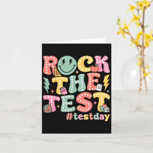 Rock The Test Testing Day Retro Motivational Teach カード (黄色い花)