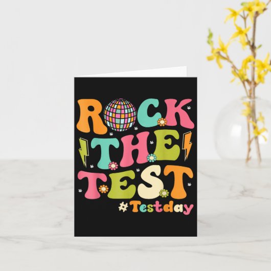 Rock The Test Testing Day Retro Motivational Teach カード (黄色い花)