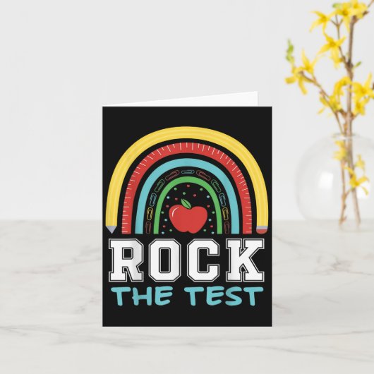 Rock The Test Testing Day Retro Motivational Teach カード (黄色い花)
