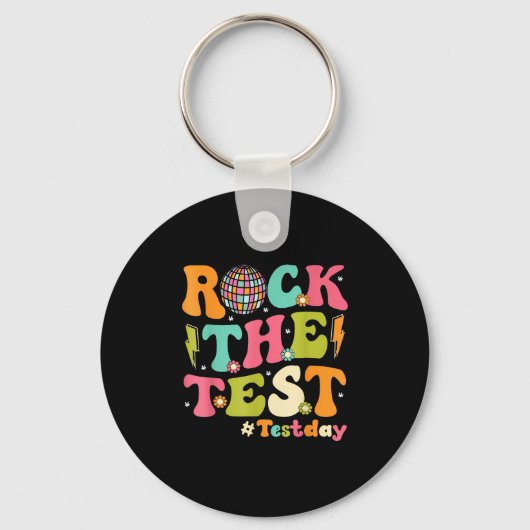 Rock The Test Testing Day Retro Motivational Teach キーホルダー (正面)
