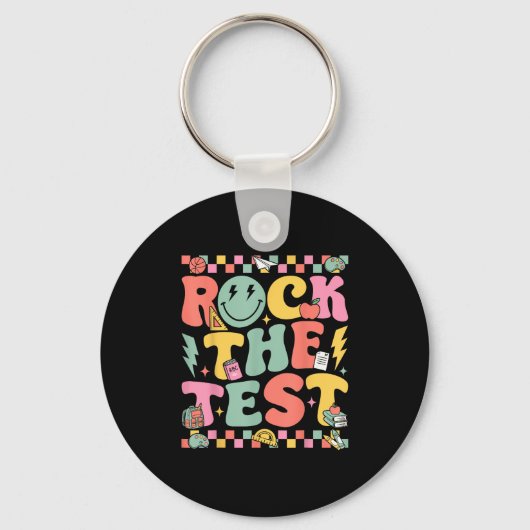 Rock The Test Testing Day Retro Motivational Teach キーホルダー (正面)