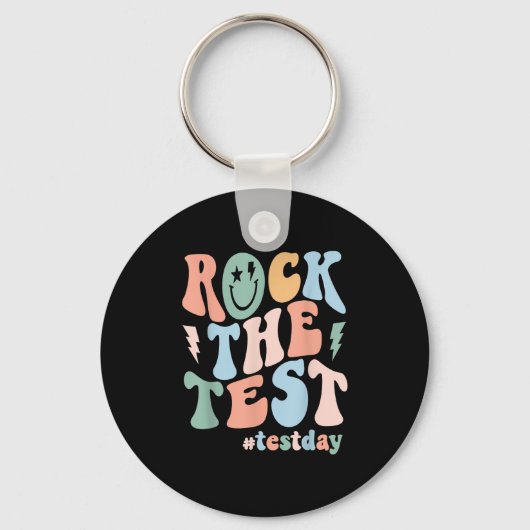Rock The Test Testing Day Retro Motivational Teach キーホルダー (正面)