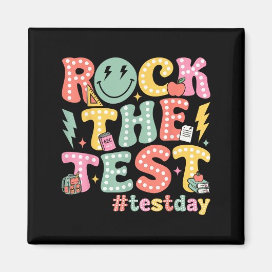 Rock The Test Testing Day Retro Motivational Teach マグネット (正面)