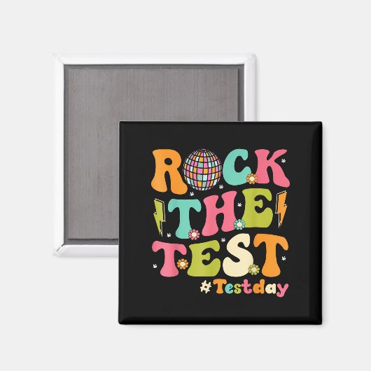 Rock The Test Testing Day Retro Motivational Teach マグネット (正面/裏面)