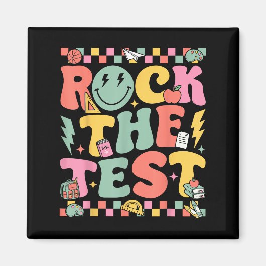 Rock The Test Testing Day Retro Motivational Teach マグネット (正面)