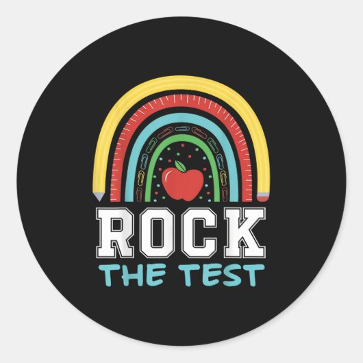 Rock The Test Testing Day Retro Motivational Teach ラウンドシール (正面)
