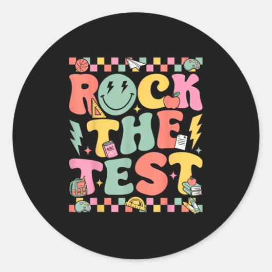 Rock The Test Testing Day Retro Motivational Teach ラウンドシール (正面)
