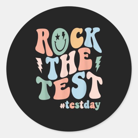 Rock The Test Testing Day Retro Motivational Teach ラウンドシール (正面)