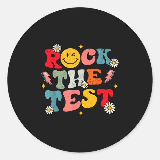 Rock The Test Testing Day Retro Motivational Teach ラウンドシール (正面)