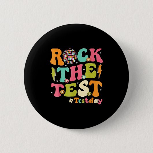 Rock The Test Testing Day Retro Motivational Teach 缶バッジ (正面)