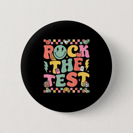 Rock The Test Testing Day Retro Motivational Teach 缶バッジ (正面)