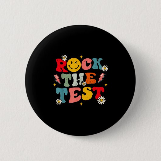 Rock The Test Testing Day Retro Motivational Teach 缶バッジ (正面)
