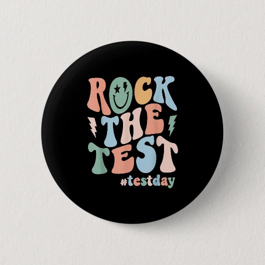 Rock The Test Testing Day Retro Motivational Teach 缶バッジ (正面)