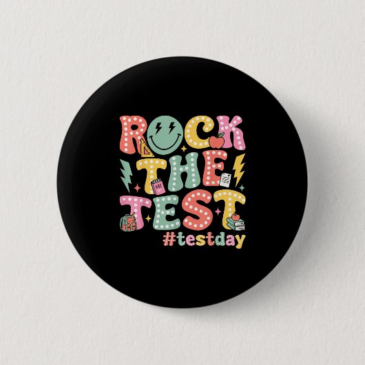 Rock The Test Testing Day Retro Motivational Teach 缶バッジ (正面)