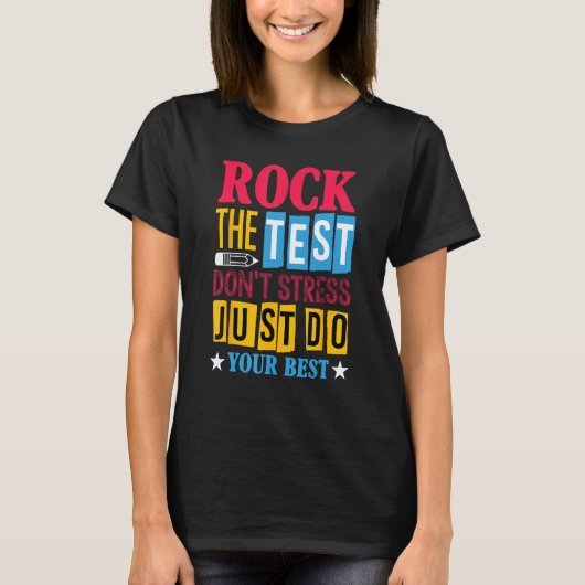 Rock The Test Testing Day Retro Motivational Teach Tシャツ (正面)