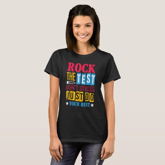 Rock The Test Testing Day Retro Motivational Teach Tシャツ (正面フル)