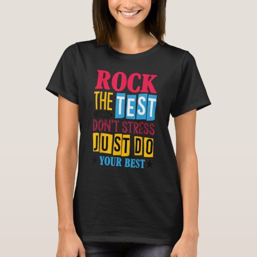 Rock The Test Testing Day Retro Motivational Teach Tシャツ (正面)