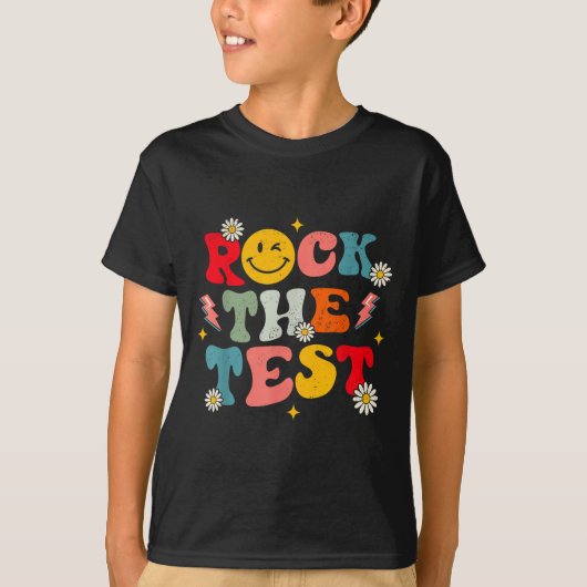 Rock The Test Testing Day Retro Motivational Teach Tシャツ (正面)