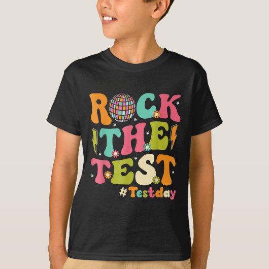 Rock The Test Testing Day Retro Motivational Teach Tシャツ (正面)
