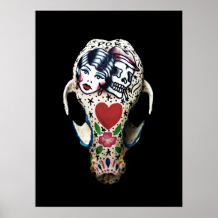 Rockabilly Painted Skull ポスター