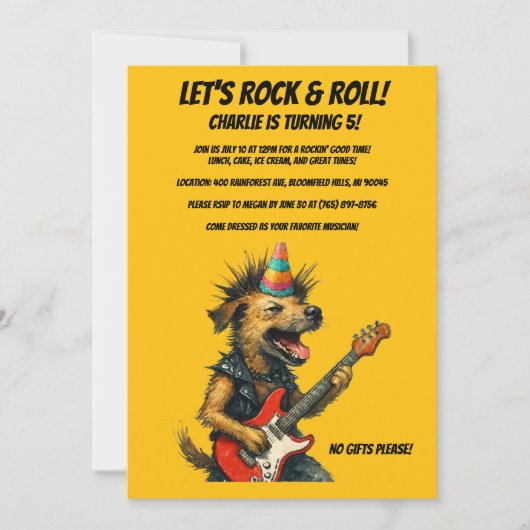 Rocker Dog Birthday Invitation 招待状 (正面)