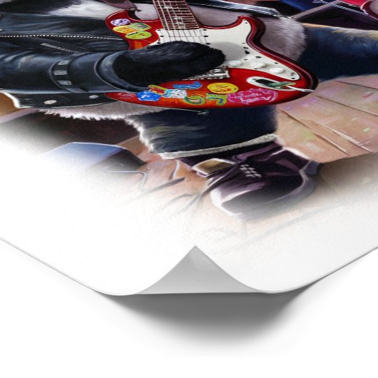 Rocker Panda plays Rock on a White  ポスター (角)
