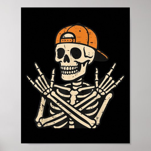 Rocker Skater Skeleton Cool Halloween Costume Men  ポスター (正面)