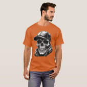 Rocker Skeleton Cap Skater Cool Halloween Punk Roc Tシャツ (正面フル)