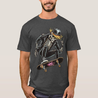 Rocker Skeleton Cap Skater Cool Halloween Punk Roc Tシャツ
