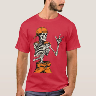 Rocker Skeleton Cap Skater Cool Halloween Punk Roc Tシャツ