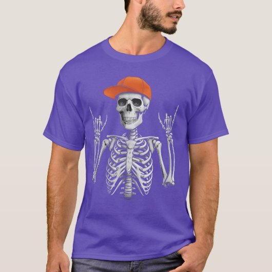 Rocker Skeleton Cap Skater Cool Halloween Punk Roc Tシャツ (正面)