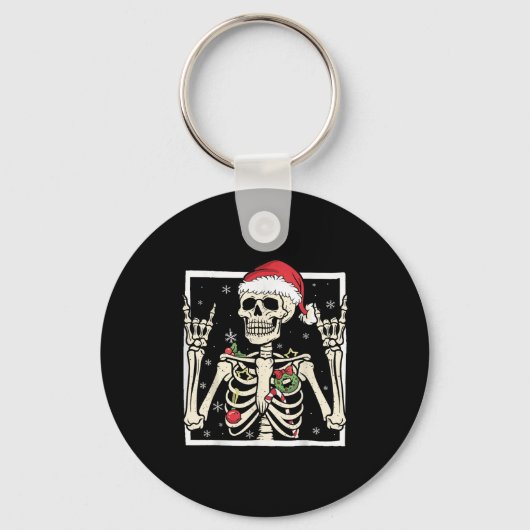 Rocker Skeleton Santa Hat Cool Christmas Punk Rock キーホルダー (正面)
