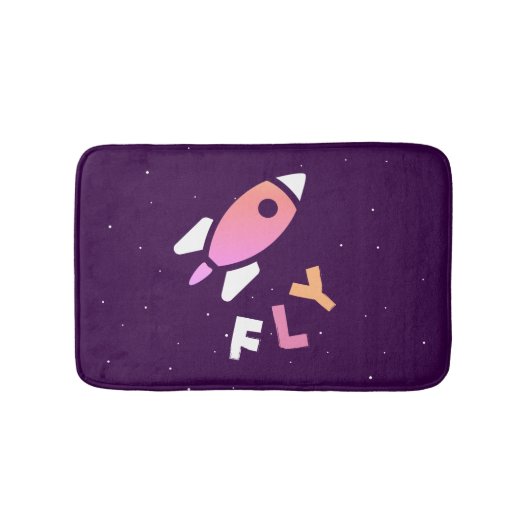 Rocket – パープル&ピンクの抽象芸術アートポップ・アートの。フライ! バスマット (正面)