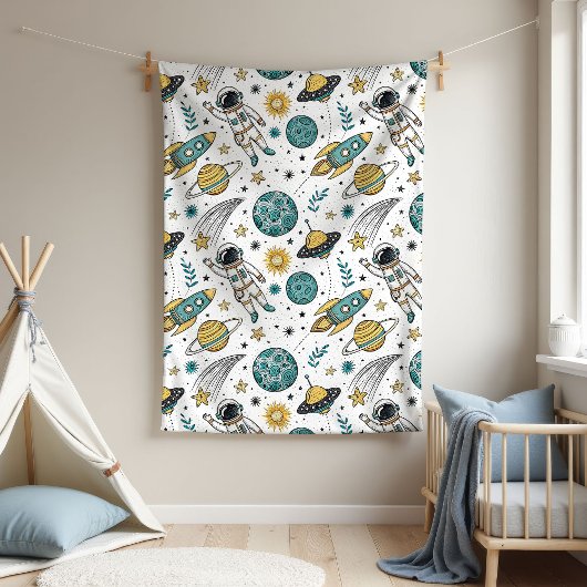 Rocket Adventure Blanket Space Gift for Newborn フリースブランケット