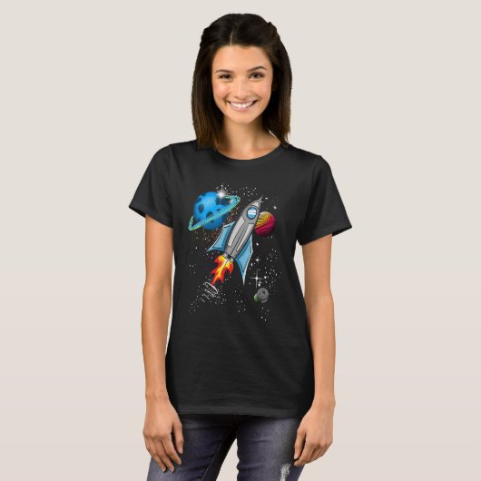 Rocket and planets in space tシャツ (正面フル)