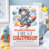 Rocket Astronaut Boy's 1st Birthday 招待状