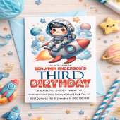 Rocket Astronaut Boy's 3rd Birthday 招待状