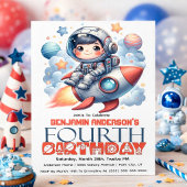 Rocket Astronaut Boy's 4rd Birthday 招待状