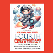 Rocket Astronaut Boy's 4rd Birthday 招待状
