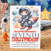 Rocket Astronaut Boy's 7th Birthday 招待状