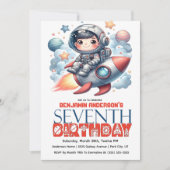 Rocket Astronaut Boy's 7th Birthday 招待状 (正面)