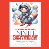 Rocket Astronaut Boy's 9th Birthday 招待状