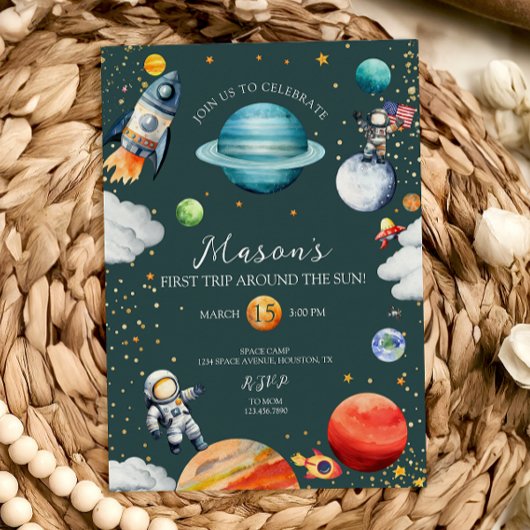 Rocket & Astronaut First Trip Around the Sun Space 招待状