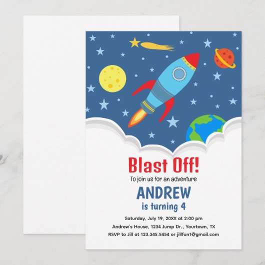 Rocket Birthday Invitation 招待状 (正面/裏面)