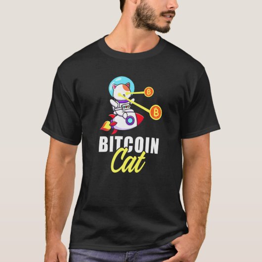 Rocket Bitcoin Cat Laser Eyes Coins暗号通貨 Tシャツ (正面)