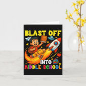 Rocket Blast Off Into Middle School Funny Back To  カード (黄色い花)