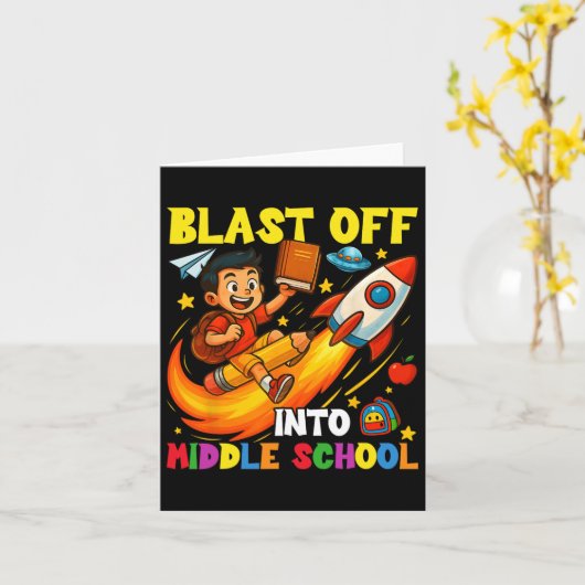 Rocket Blast Off Into Middle School Funny Back To  カード (黄色い花)