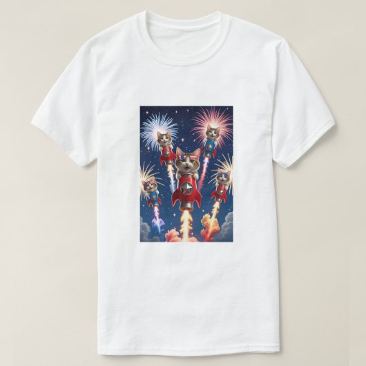 Rocket Cats - 7月4日Cat Tシャツ (デザイン正面)