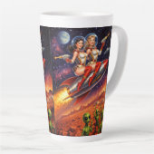 Rocket Girls vs. the Martian Menace Retro Sci-Fi カフェラテマグ (右アングル)