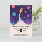 Rocket Launch & Outer Space Cartoon Birthday  招待状 (スタンド正面)
